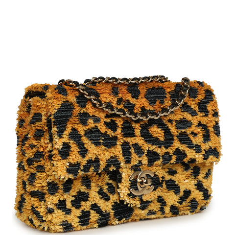 Chanel Mini Cheetah Print Flap Bag Orange, Black Sequin Gold Hardware