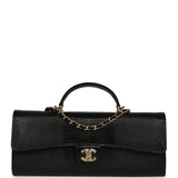 Chanel Long Top Handle Clutch with Chain Black Lizard Embossed Calfskin Gold Hardware - Thumbnail View 1