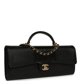 Chanel Long Top Handle Clutch with Chain Black Lizard Embossed Calfskin Gold Hardware - Thumbnail View 2