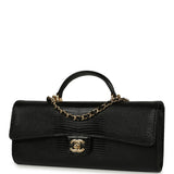 Chanel Long Top Handle Clutch with Chain Black Lizard Embossed Calfskin Gold Hardware - Thumbnail View 6