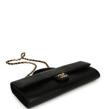 Chanel Long Top Handle Clutch with Chain Black Lizard Embossed Calfskin Gold Hardware - Thumbnail View 3