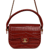Chanel Mini Top Handle "Turn Around" Flap Bag Burgundy Croc Embossed Calfskin Gold Hardware - Thumbnail View 1