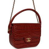 Chanel Mini Top Handle "Turn Around" Flap Bag Burgundy Croc Embossed Calfskin Gold Hardware - Thumbnail View 2