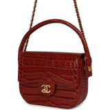 Chanel Mini Top Handle "Turn Around" Flap Bag Burgundy Croc Embossed Calfskin Gold Hardware - Thumbnail View 5