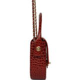 Chanel Mini Top Handle "Turn Around" Flap Bag Burgundy Croc Embossed Calfskin Gold Hardware - Thumbnail View 3
