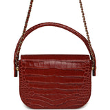 Chanel Mini Top Handle "Turn Around" Flap Bag Burgundy Croc Embossed Calfskin Gold Hardware - Thumbnail View 4