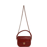 Chanel Mini Top Handle "Turn Around" Flap Bag Burgundy Croc Embossed Calfskin Gold Hardware - Thumbnail View 6