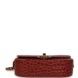 Chanel Mini Top Handle "Turn Around" Flap Bag Burgundy Croc Embossed Calfskin Gold Hardware - Thumbnail View 7