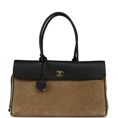 Chanel Large "Urban Essential" East West Shopping Tote Black Grained Calfskin and Beige Suede Gold Hardware