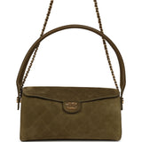Chanel Barrel Clutch Bag with Chain Dark Khaki Suede and Calfskin Gold Hardware - Thumbnail View 1