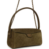 Chanel Barrel Clutch Bag with Chain Dark Khaki Suede and Calfskin Gold Hardware - Thumbnail View 2