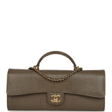 Chanel Long Top Handle Clutch with Chain Dark Khaki Lizard Embossed Calfskin Gold Hardware - Thumbnail View 1