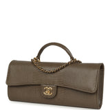 Chanel Long Top Handle Clutch with Chain Dark Khaki Lizard Embossed Calfskin Gold Hardware - Thumbnail View 6