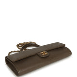 Chanel Long Top Handle Clutch with Chain Dark Khaki Lizard Embossed Calfskin Gold Hardware - Thumbnail View 3
