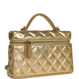 Chanel Top Handle Long Vanity Case with Chain Gold Metallic Caviar Light Gold Hardware - Thumbnail View 2