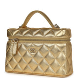 Chanel Top Handle Long Vanity Case with Chain Gold Metallic Caviar Light Gold Hardware - Thumbnail View 5