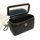 Chanel Small Tortoiseshell Top Handle Vanity Case Black Shiny Lambskin Gold Hardware - Thumbnail View 9