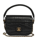Chanel Mini Top Handle "Turn Around" Flap Dark Grey Croc Embossed Calfskin Gold Hardware - Thumbnail View 1
