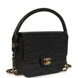 Chanel Mini Top Handle "Turn Around" Flap Dark Grey Croc Embossed Calfskin Gold Hardware - Thumbnail View 2