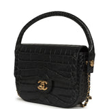 Chanel Mini Top Handle "Turn Around" Flap Dark Grey Croc Embossed Calfskin Gold Hardware - Thumbnail View 5