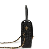 Chanel Mini Top Handle "Turn Around" Flap Dark Grey Croc Embossed Calfskin Gold Hardware - Thumbnail View 3