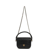 Chanel Mini Top Handle "Turn Around" Flap Dark Grey Croc Embossed Calfskin Gold Hardware - Thumbnail View 7