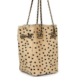 Chanel Mini "Cheetah Print" Bucket Bag with Chain Light Beige Calf Hair and Black Lambskin Gold Hardware - Thumbnail View 2