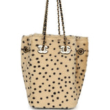 Chanel Mini "Cheetah Print" Bucket Bag with Chain Light Beige Calf Hair and Black Lambskin Gold Hardware - Thumbnail View 4