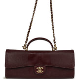 Chanel Long Top Handle Clutch with Chain Dark Burgundy Lizard Embossed Calfskin Gold Hardware - Thumbnail View 1