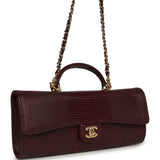 Chanel Long Top Handle Clutch with Chain Dark Burgundy Lizard Embossed Calfskin Gold Hardware - Thumbnail View 2