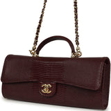 Chanel Long Top Handle Clutch with Chain Dark Burgundy Lizard Embossed Calfskin Gold Hardware - Thumbnail View 5