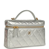Chanel Top Handle Long Vanity Case with Chain Silver Metallic Caviar Gold Hardware - Thumbnail View 2