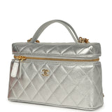Chanel Top Handle Long Vanity Case with Chain Silver Metallic Caviar Gold Hardware - Thumbnail View 5