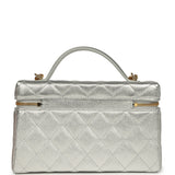 Chanel Top Handle Long Vanity Case with Chain Silver Metallic Caviar Gold Hardware - Thumbnail View 4