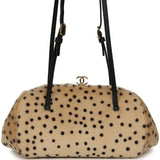 Chanel Cheetah Print Clutch with Leather Straps Light Beige Calf Hair, Black Leather Gold Hardware - Thumbnail View 1