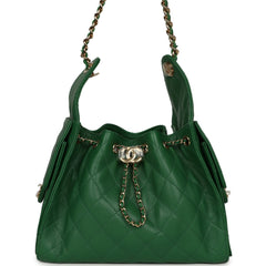 Chanel Small 25 Hobo Bag Green Caviar Gold Hardware