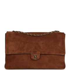 Chanel Maxi "Souplissimo" Large Flap Bag Camel Suede Gold Hardware