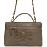 Chanel Top Handle Long Vanity Case with Chain Dark Khaki Lizard Embossed Calfskin Gold Hardware - Thumbnail View 1