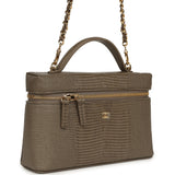 Chanel Top Handle Long Vanity Case with Chain Dark Khaki Lizard Embossed Calfskin Gold Hardware - Thumbnail View 2