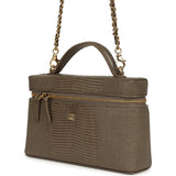 Chanel Top Handle Long Vanity Case with Chain Dark Khaki Lizard Embossed Calfskin Gold Hardware - Thumbnail View 5