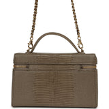 Chanel Top Handle Long Vanity Case with Chain Dark Khaki Lizard Embossed Calfskin Gold Hardware - Thumbnail View 4