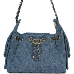Chanel Mini 25 Hobo Bag Blue Washed Denim Light Gold Hardware