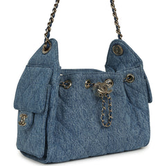 Chanel Mini 25 Hobo Bag Blue Washed Denim Light Gold Hardware
