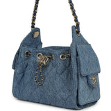 Chanel Mini 25 Hobo Bag Blue Washed Denim Light Gold Hardware - Thumbnail View 5