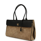 Chanel Large "Urban Essential" East West Shopping Tote Black Grained Calfskin and Beige Suede Gold Hardware - Thumbnail View 5