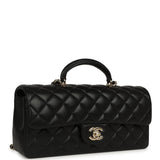 Chanel Classic Top Handle Long Flap Bag Black Lambskin Light Gold Hardware - Thumbnail View 2