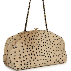 Chanel Large "Cheetah Print" Clutch with Chain Beige Calf Hair, Black Leather Gold Hardware