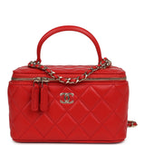 Chanel Small Classic Top Handle Vanity Case Red Lambskin Light Gold Hardware - Thumbnail View 1