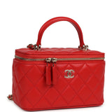 Chanel Small Classic Top Handle Vanity Case Red Lambskin Light Gold Hardware - Thumbnail View 2