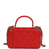 Chanel Small Classic Top Handle Vanity Case Red Lambskin Light Gold Hardware - Thumbnail View 4